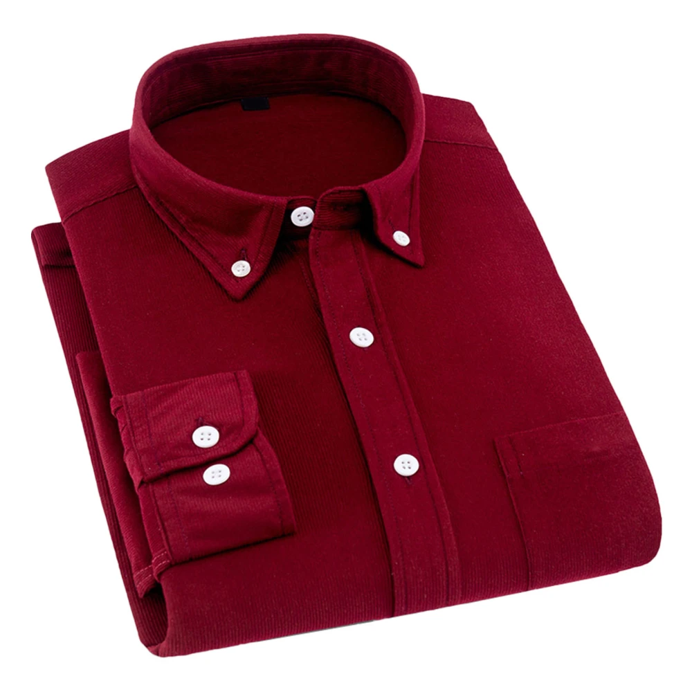 Men Pure Color Long Sleeve Shirt Fashionable Pure Color Turn Down Collar Button Down Shirt with Pocket Burgundy 39