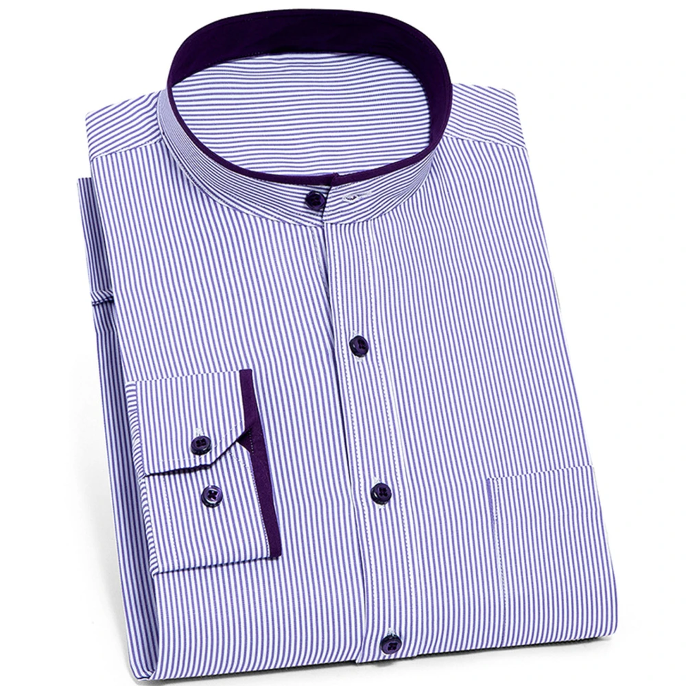 Men Striped Shirt Double Layers Turn Down Collar Long Sleeve Button Down Shirt for Casual Work Purple 41