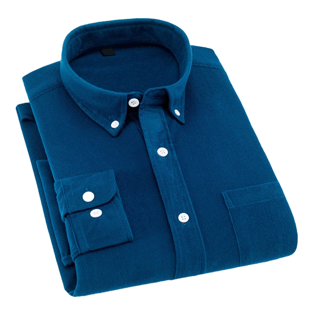 Men Pure Color Long Sleeve Shirt Fashionable Pure Color Turn Down Collar Button Down Shirt with Pocket Denim Blue 42