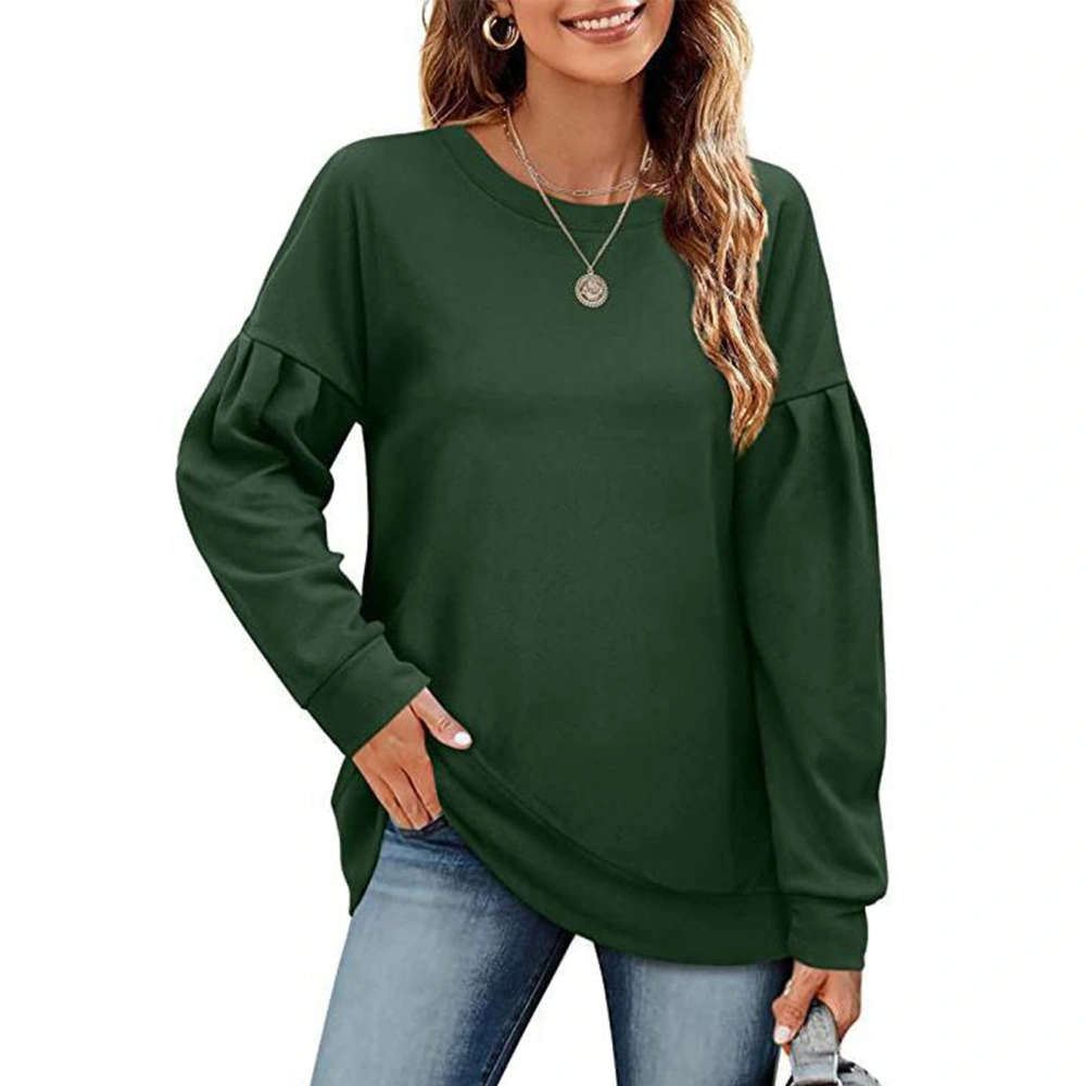 Women Splicing Long Sleeve Sweatshirt Pure Color Round Neck Women Casual Top for Autumn Winter Green XL