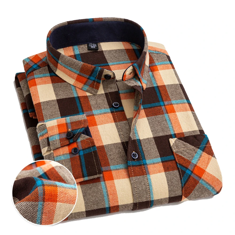 Men Pure Cotton Brushed Plaid Shirt All Seasons Lapel Checkered Casual Shirt for Casual Home Shopping Dating Office R2‑803 40