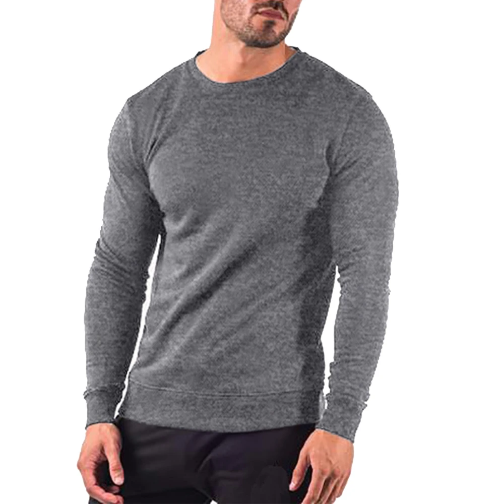 Men Basic Crewneck Sweatshirt Plain Color Long Sleeve Casual Comfortable Pullover Tops for Spring Autumn Winter Dark Grey 2XL