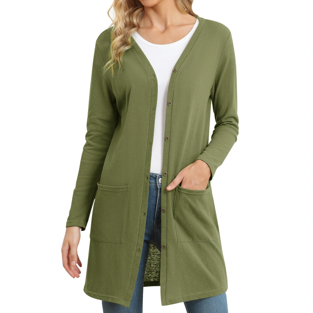 Women Open Front Outwear Casual Elegant Pure Color Long Sleeve Button Outwear for Daily Life Work OD Green XL