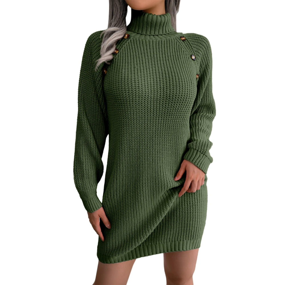 Autumn Winter Women Turtleneck Long Sleeve Knit Pullover Sweater Bodycon Mini Dress for Dating Work Everyday OD Green M