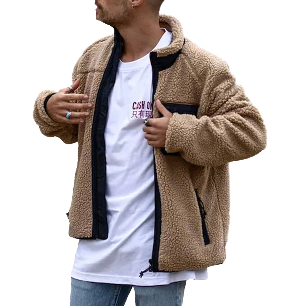 Cardigan Coat Long Sleeve Pocket Zipper Fashionable Comfortable Jacket Top for Men Khaki L