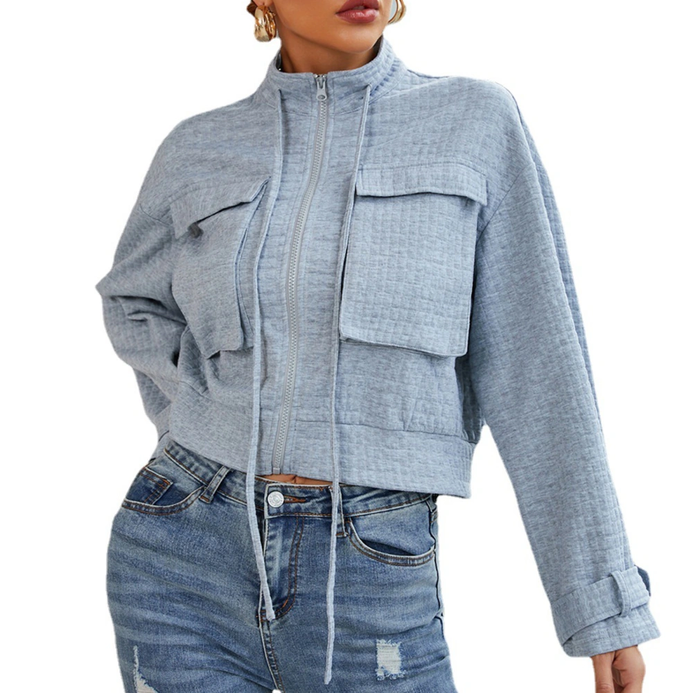 Woman Short Jacket Drawstring Gray Loose Comfortable Beautiful Fashionable Casual Female Outwear Top Gray XL