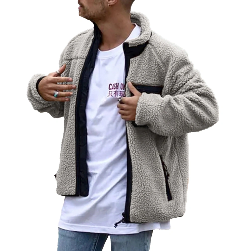 Cardigan Coat Long Sleeve Pocket Zipper Fashionable Comfortable Jacket Top for Men Grey M