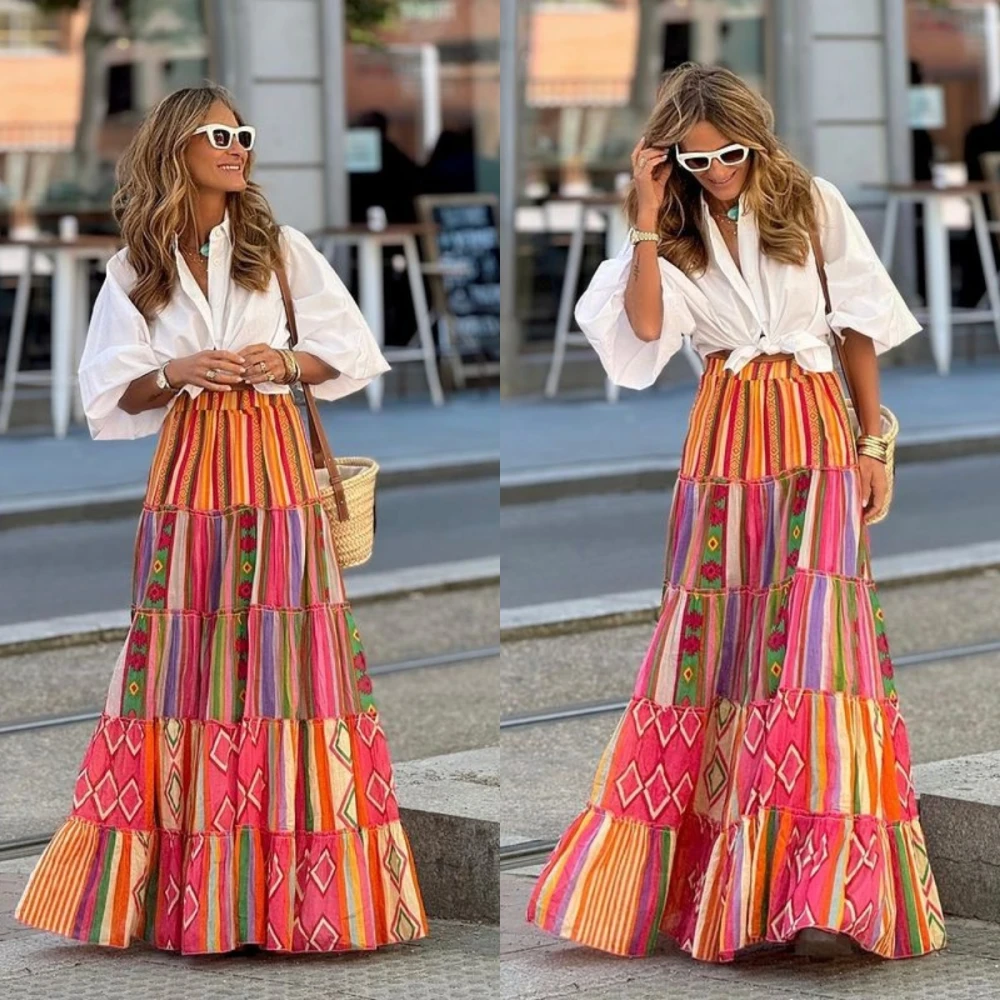 European And American Suit Short-sleeved Shirt Ruffled Big Hem Skirt Suit