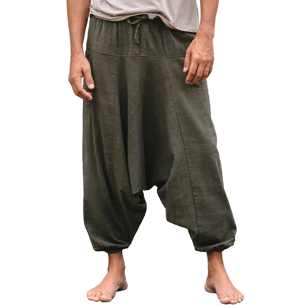 Casual Fit Trousers Pure Color Drawstring Cinched Cuff Wide Legs Men Lantern Pants Grey L