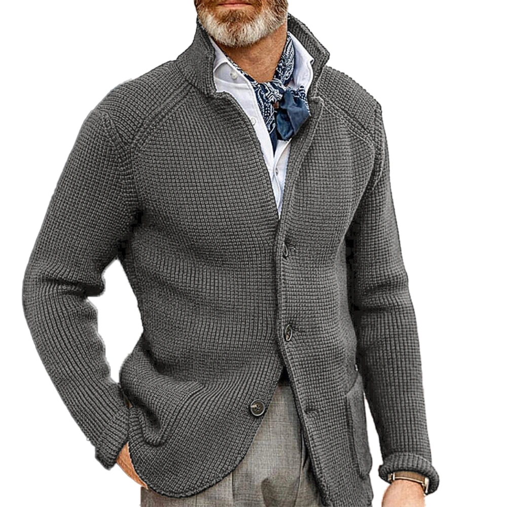 Man Jacket V Neck Casual Stand Collar Fashionable Warm Keeping Pure Color Male Jacket for Dating Party Gray XXL