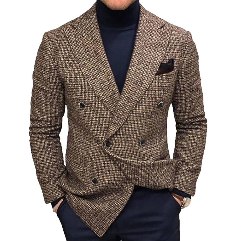 Men Suit Jacket Lapel Collar Slim Fit Gentlemanly Casual Button Long Sleeve Coat for Business Wedding Party Brown L