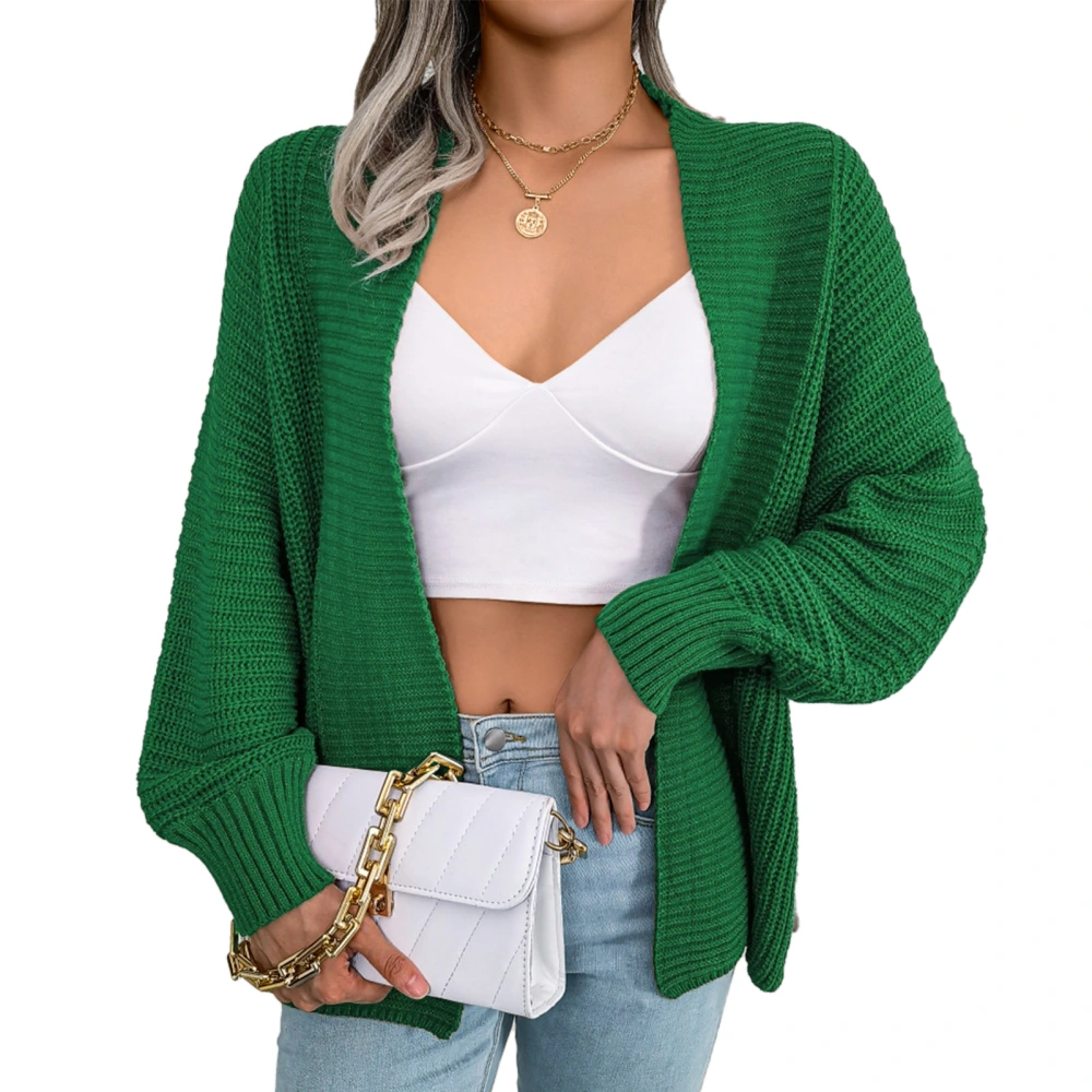 Women Cardigan Sweater Batwing Long Sleeve Open Front Crochet Knitwear Pure Colour Green M