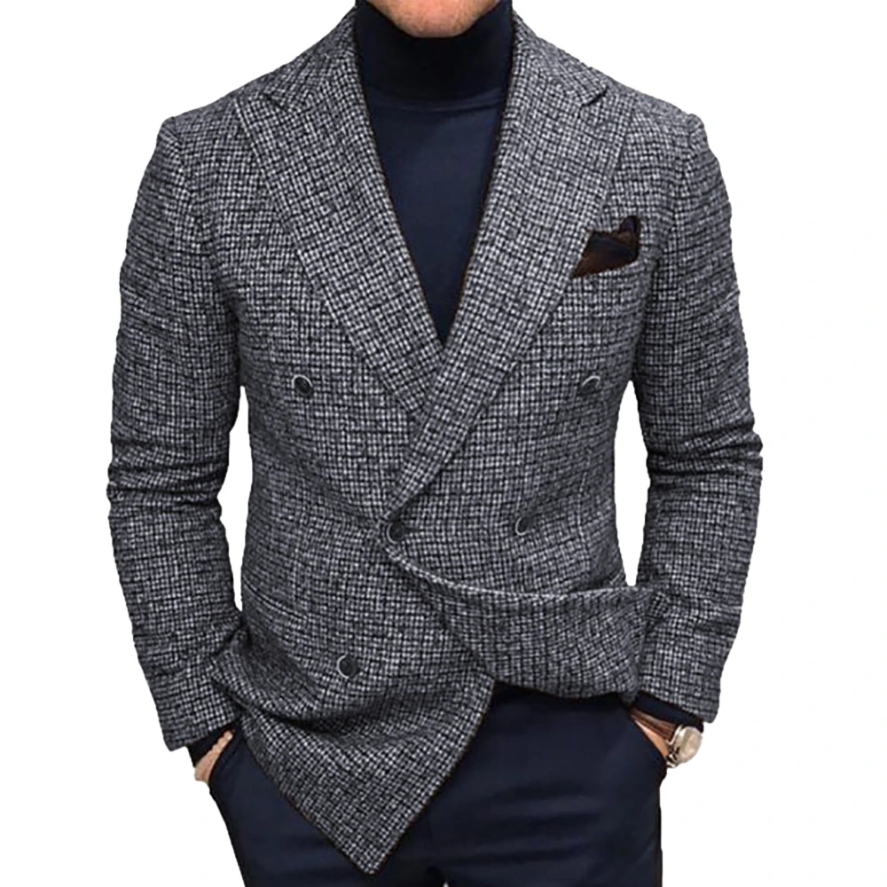 Men Suit Jacket Lapel Collar Slim Fit Gentlemanly Casual Button Long Sleeve Coat for Business Wedding Party Grey S