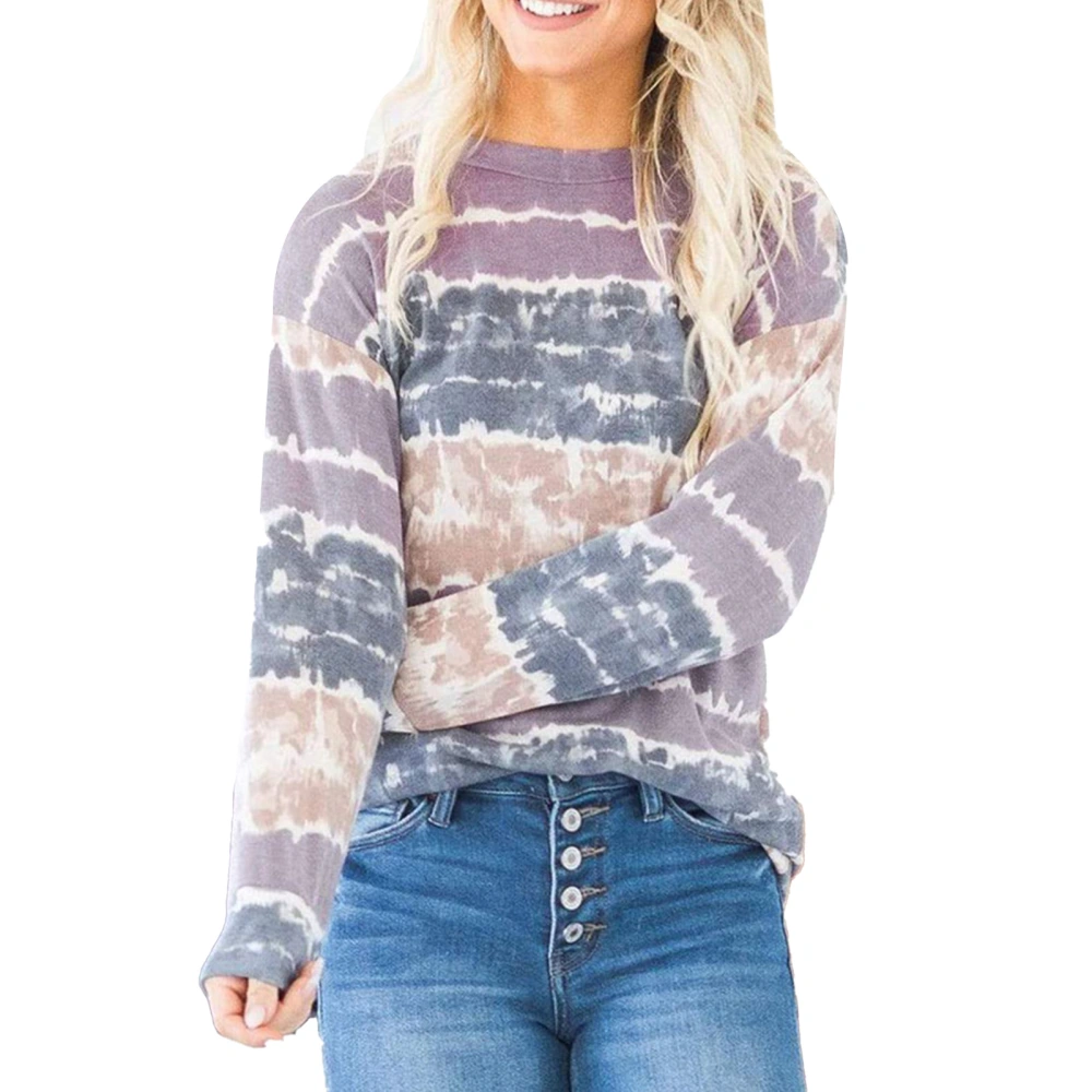 Tie Dye Long Sleeve Top for Women Crew Neck Casual Loose Soft Comfortable Breathable Polyester Fiber Crew Neck Top Casual Top Purple S