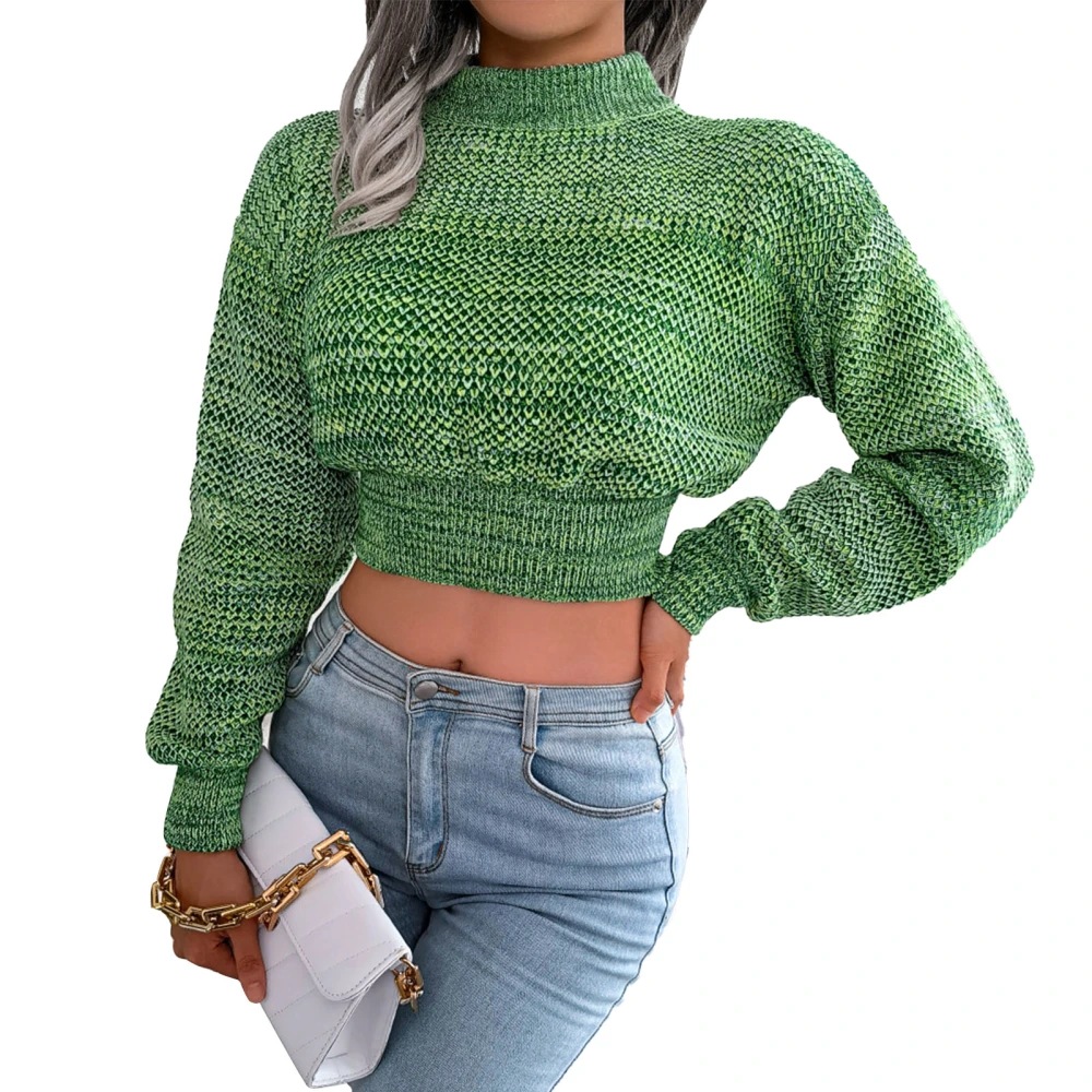 Pullover Solid Color Long Sleeve Comfortable Simple Cinched Hem Crop Chunky Sweater Green L