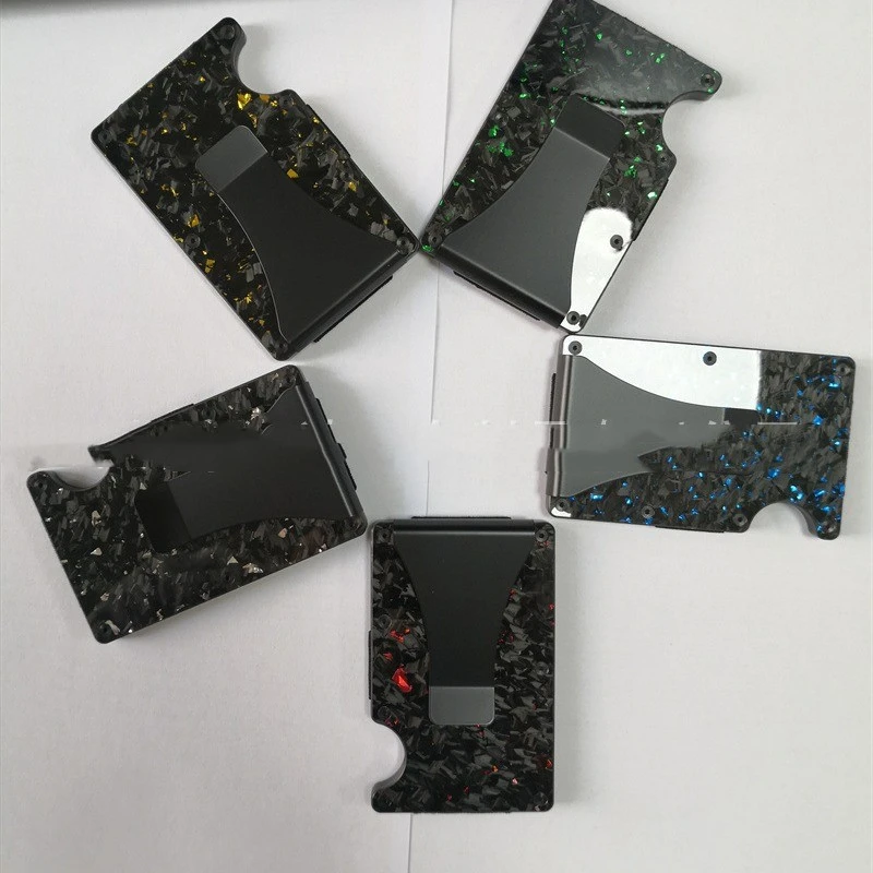 Factory Supply Carbon Fiber Wallet Shell Pattern Wallet Forged Pattern Card Clamp Metal RFID Card Holder