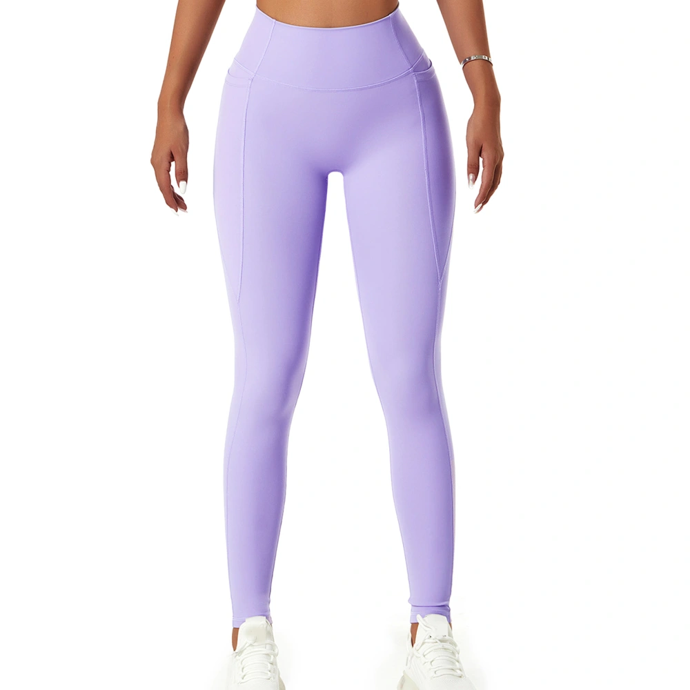 Yoga Leggings Side Pocket Workout High Waist Tummy Control Tight Running Yoga Pants Purple XL