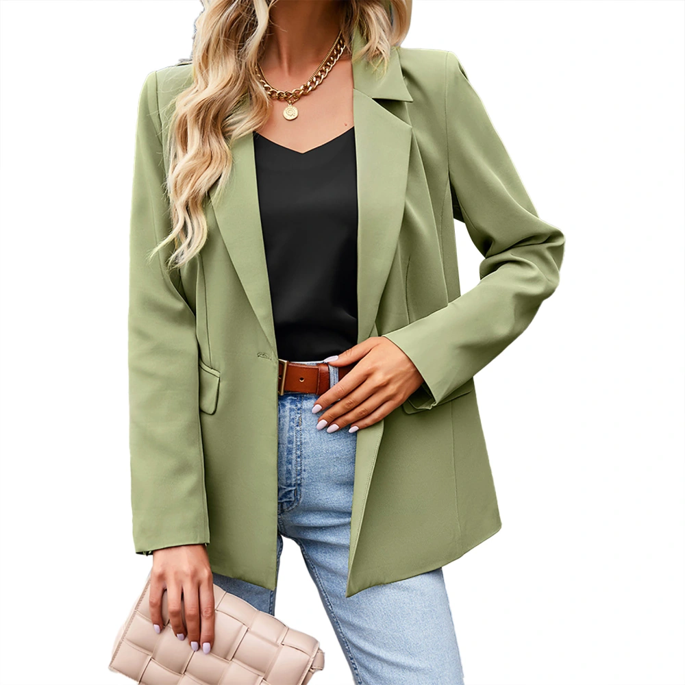 Women Suit Jacket Long Sleeve Pure Color Leisure Style Machine Washable Women Blazer for Business Work Outdoor Green M