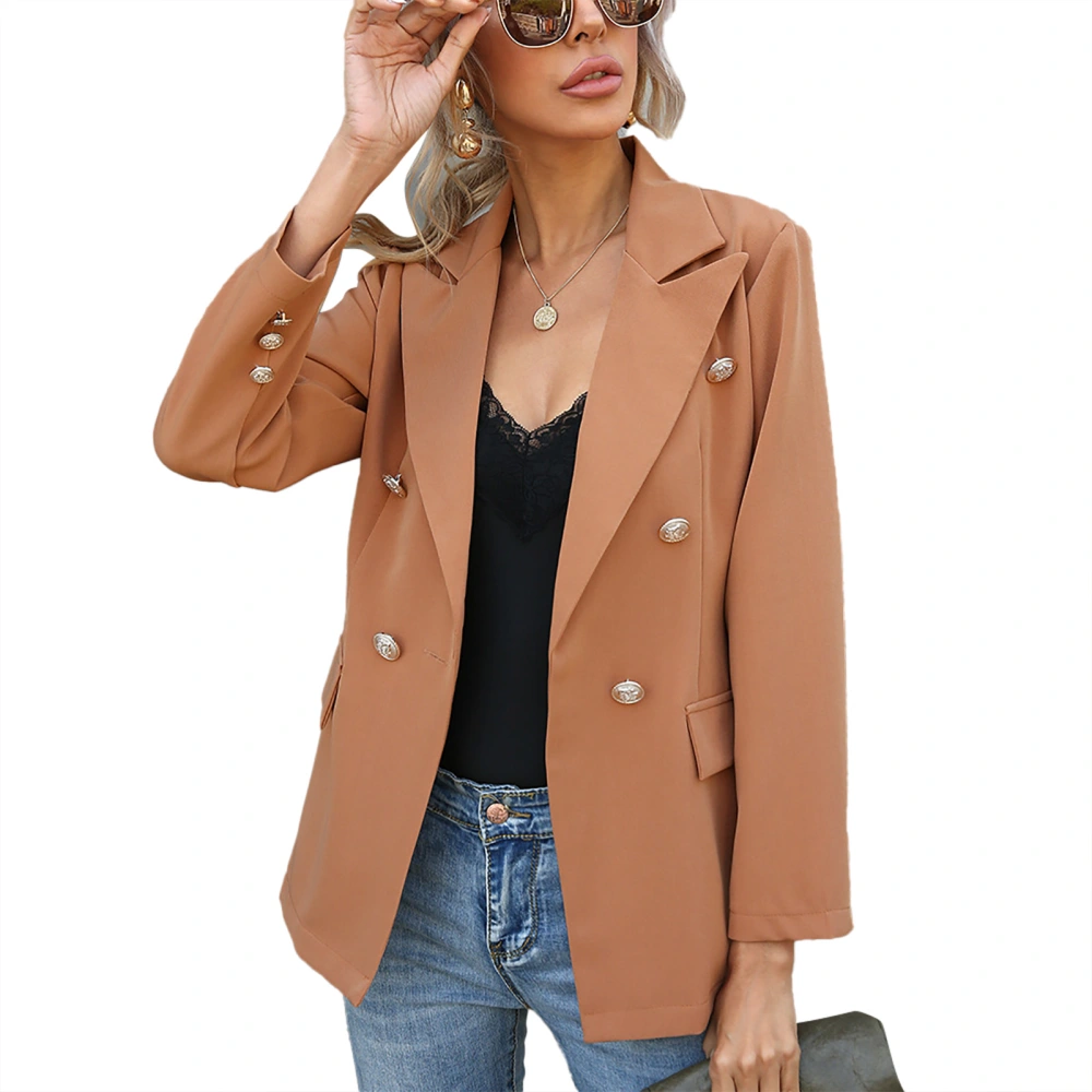 Women Suit Jacket V Neck Collared Long Sleeves Fake Pockets Button Women Casual Suit Jacket Khaki XL