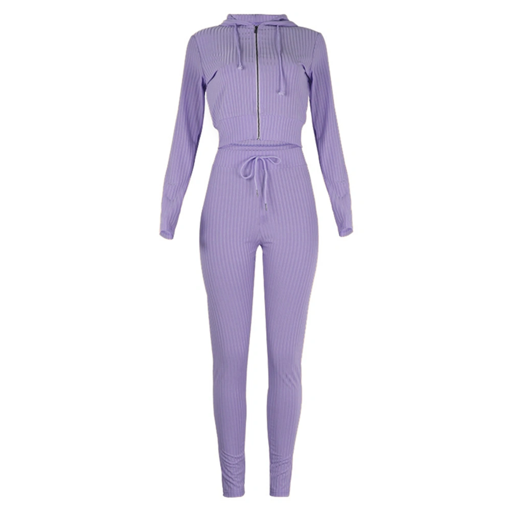 Women Sweatsuits Hooded Zipper Long Sleeve Slim Elastic Drawstring Outfits for Women Purple XL