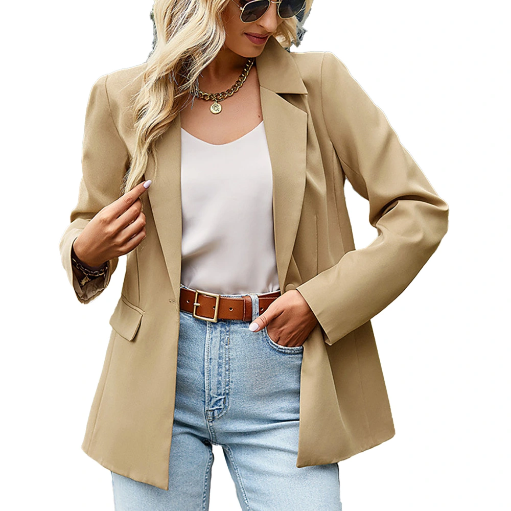 Women Suit Jacket Long Sleeve Pure Color Leisure Style Machine Washable Women Blazer for Business Work Outdoor Khaki S