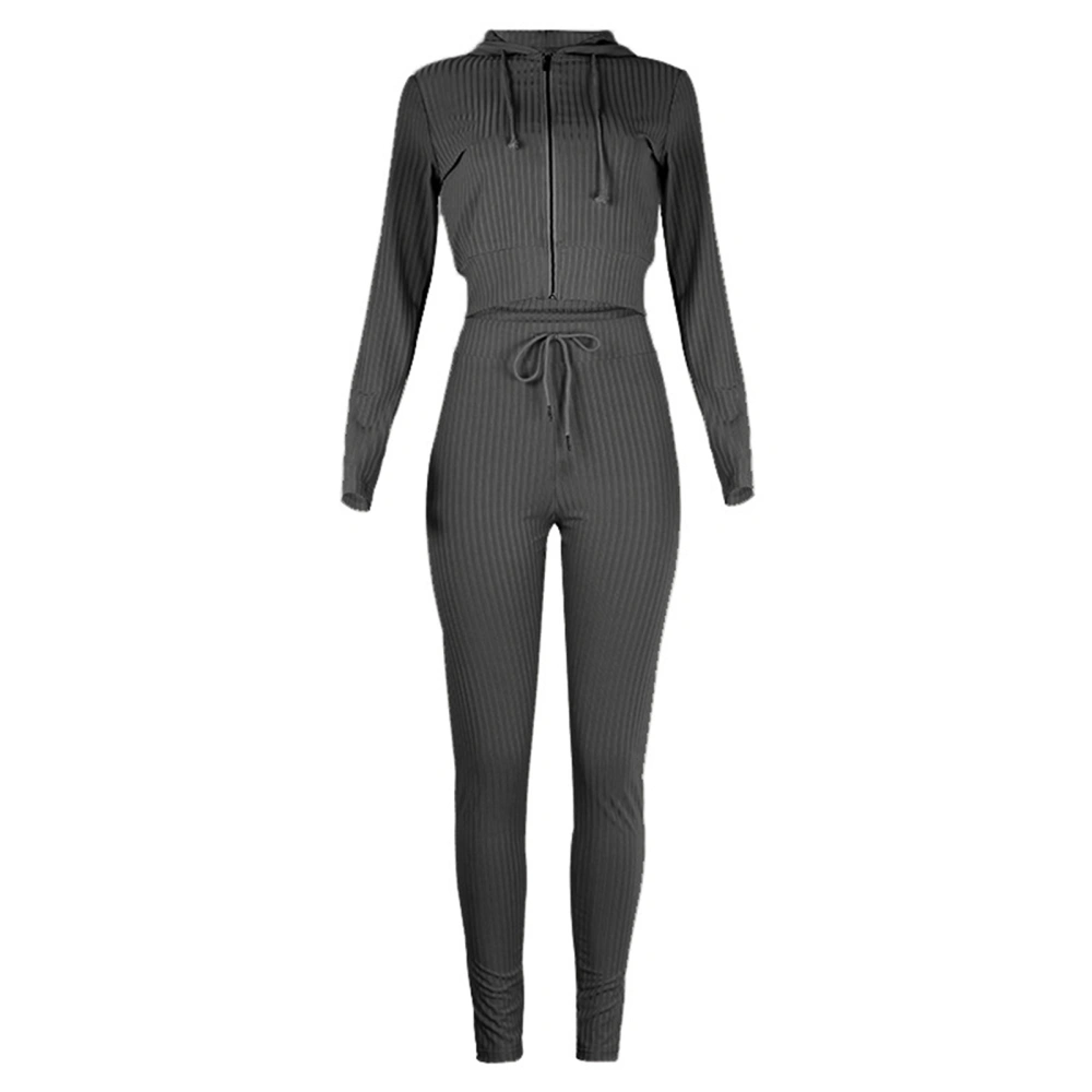 Women Sweatsuits Hooded Zipper Long Sleeve Slim Elastic Drawstring Outfits for Women Grey L