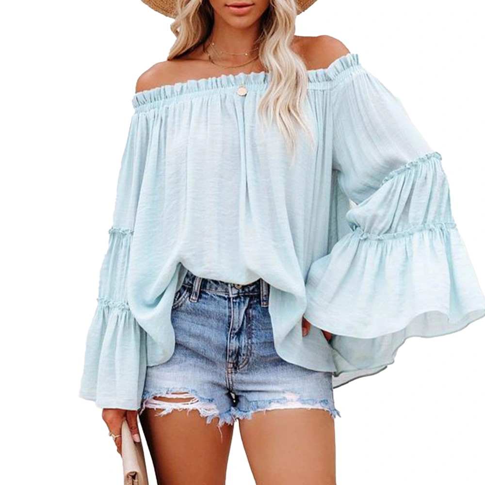 Blouse Flare Long Sleeve Off Shoulder Lightweight Breathable Fashionable Tops for Woomen Type2 L