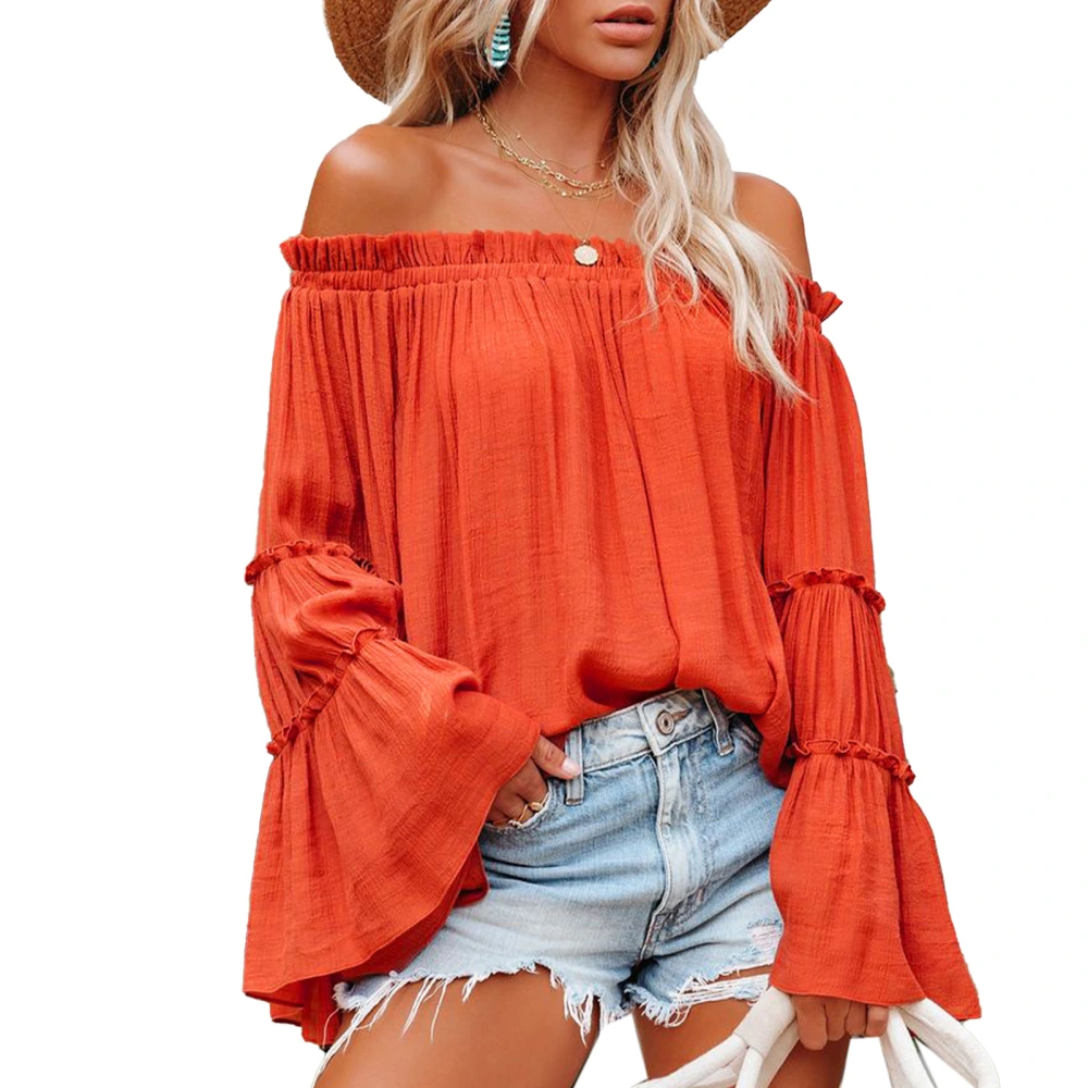 Blouse Flare Long Sleeve Off Shoulder Lightweight Breathable Fashionable Tops for Woomen Type4 M