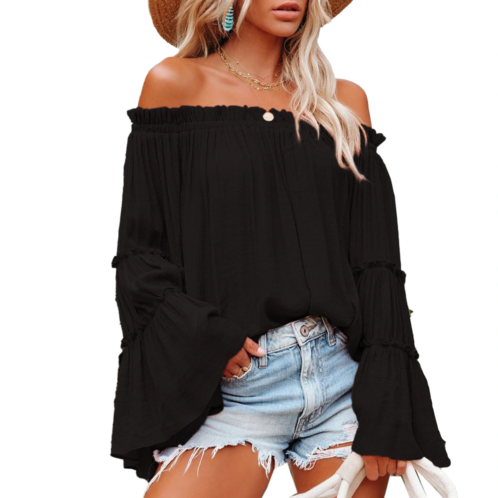 Blouse Flare Long Sleeve Off Shoulder Lightweight Breathable Fashionable Tops for Woomen Type3 M