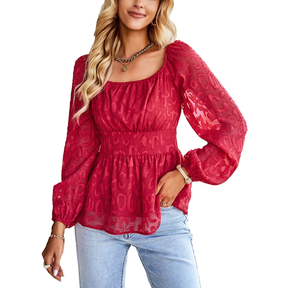 Women Long Sleeve Tops Stylish Breathable Casual Round Neck Tunic Shirts for Work Party Dating Red S