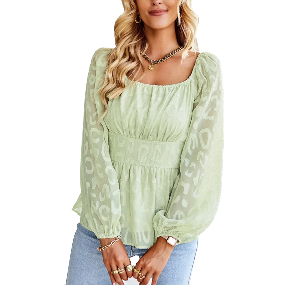 Women Long Sleeve Tops Stylish Breathable Casual Round Neck Tunic Shirts for Work Party Dating Light Green S