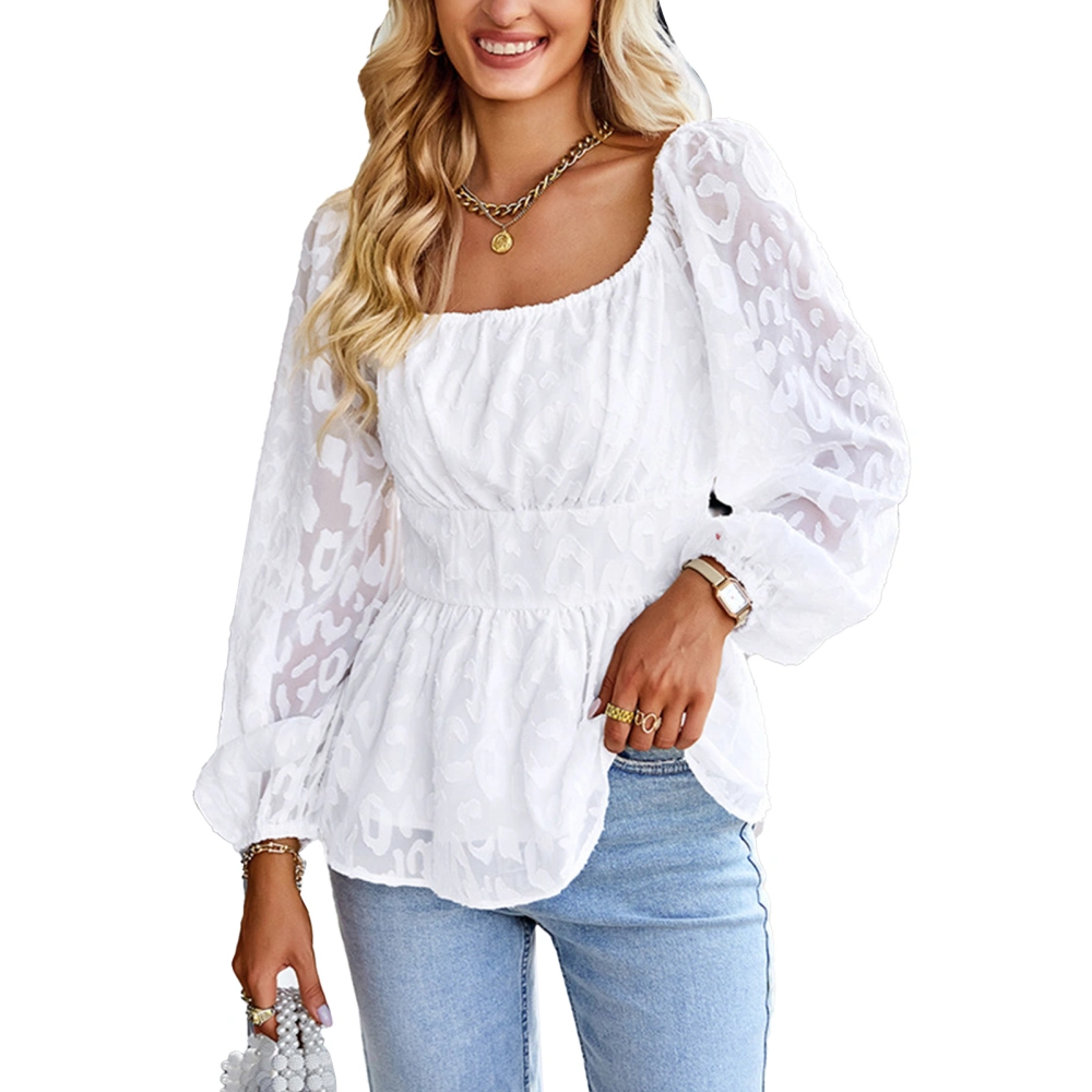 Women Long Sleeve Tops Stylish Breathable Casual Round Neck Tunic Shirts for Work Party Dating White L