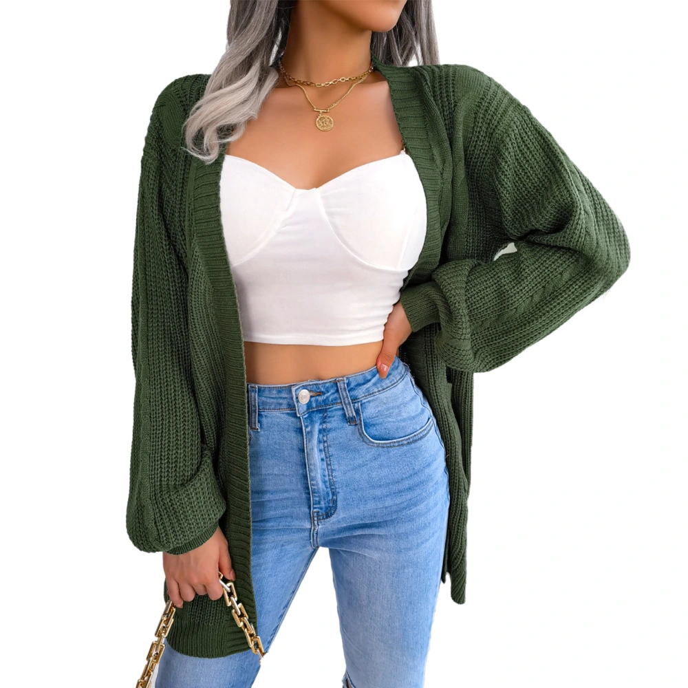 Woman Long Sleeve Sweater Cardigan Long Sleeve Open Front Cable Twist Knit Outwear Green L