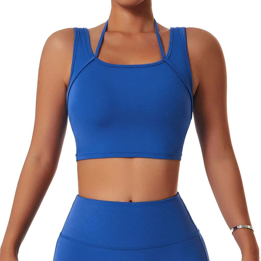 Sports Bra U Neck Fast Drying Running Bra Shockproof Breathable Yoga Racerback for Women Blue M