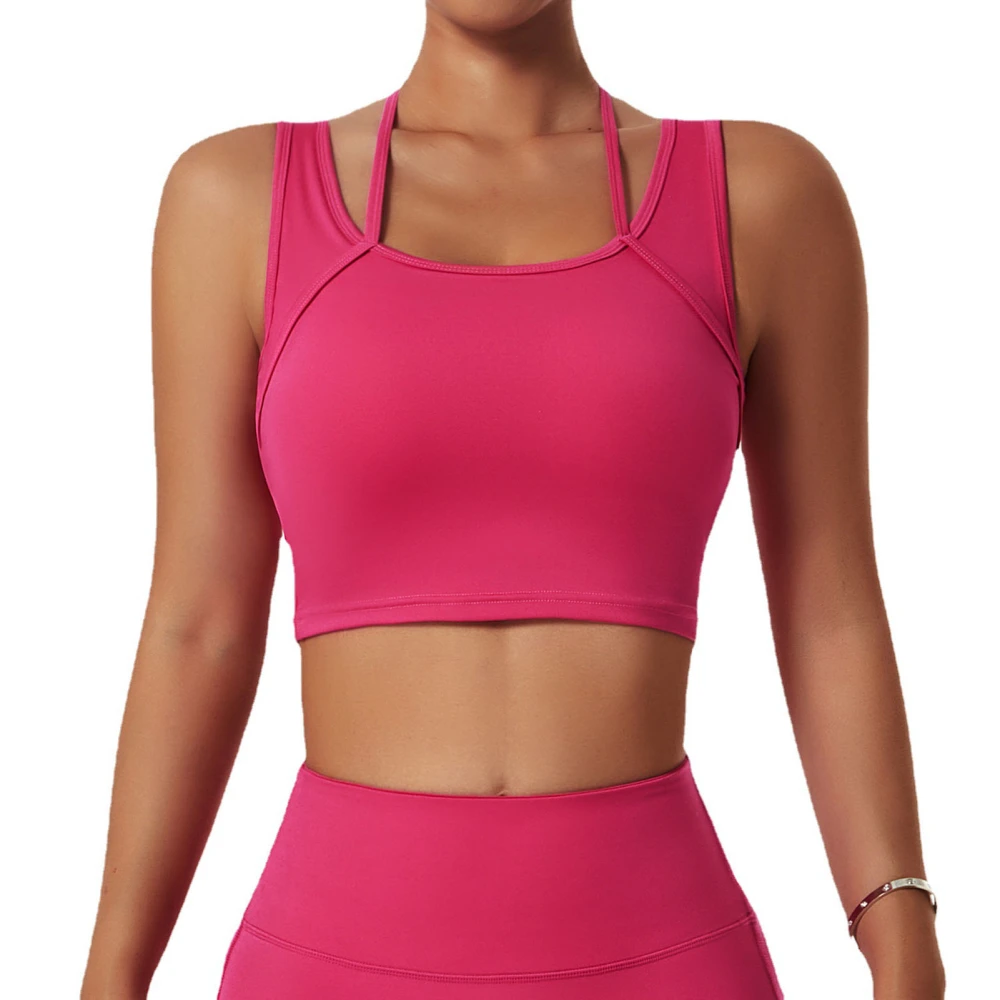 Sports Bra U Neck Fast Drying Running Bra Shockproof Breathable Yoga Racerback for Women Magenta XL