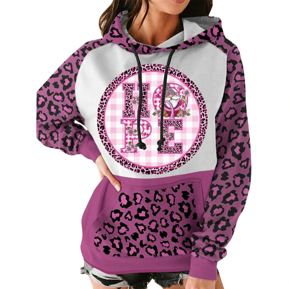 Drawstring Hoodies Polyester Long Sleeve Printing Autumn Winter Casual Top for Women Purple S