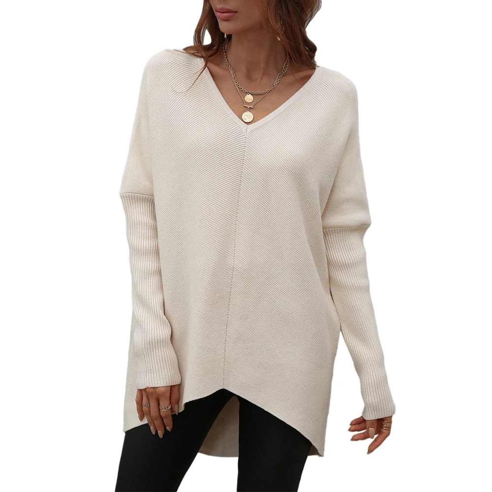 Women Knitted Sweater V Neck Drop Shoulder Backless Sleeves Pure Color Knitted Sweater Top for Commute Apricot L