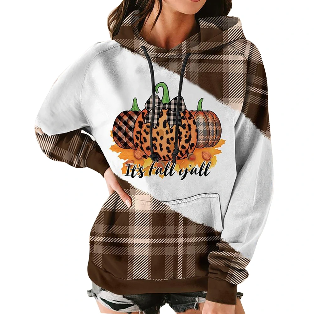 Drawstring Hoodies Polyester Long Sleeve Printing Autumn Winter Casual Top for Women Brown XXL