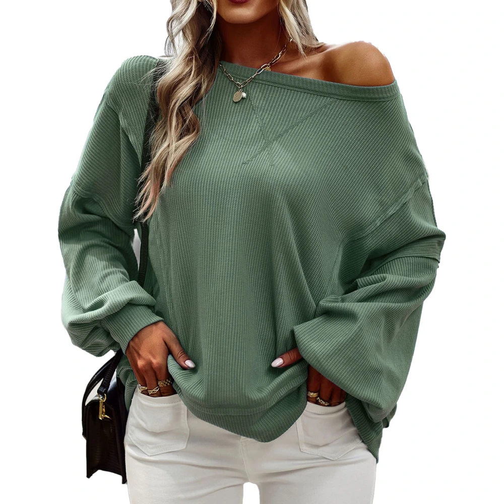 Women Crewneck Sweatshirt Fashionable Casual Loose Fitting Lantern Sleeve Patchwork Women Pullover Tops for Fall Winter Green S