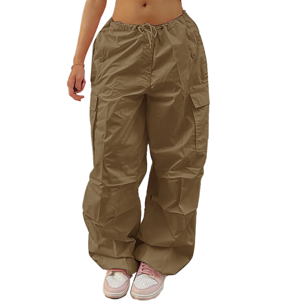 Women Drawstring Low Waist Sweatpants Loose Fashionable Breathable Soft Female Wide Legged Jogging Pants Khaki M