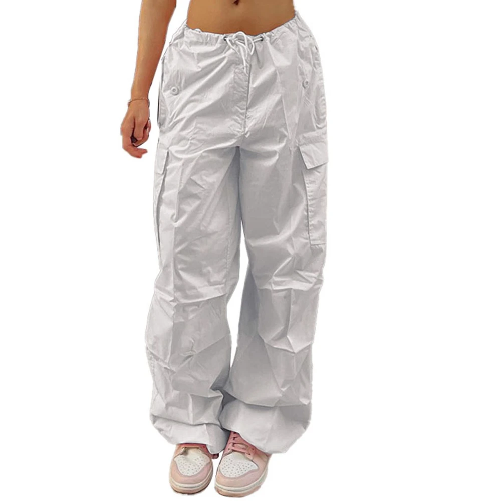 Women Drawstring Low Waist Sweatpants Loose Fashionable Breathable Soft Female Wide Legged Jogging Pants White L