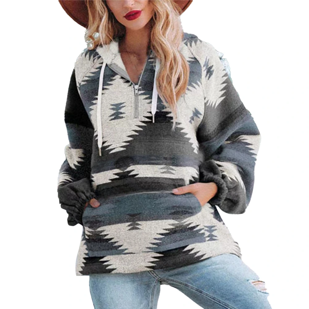 Women V Neck Hoodie Pullover Tops Casual Fashionable Long Sleeve Drawstring Printed Sweatshirt with Pocket Dark Grey S