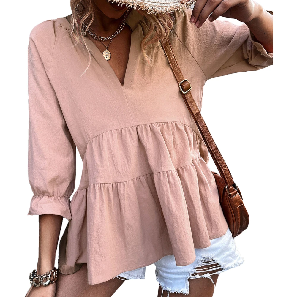 Women V Neck Blouse Soft Comfortable Loose Casual Loose Casual Blouse Top for Home Office Appointment Light Pink L