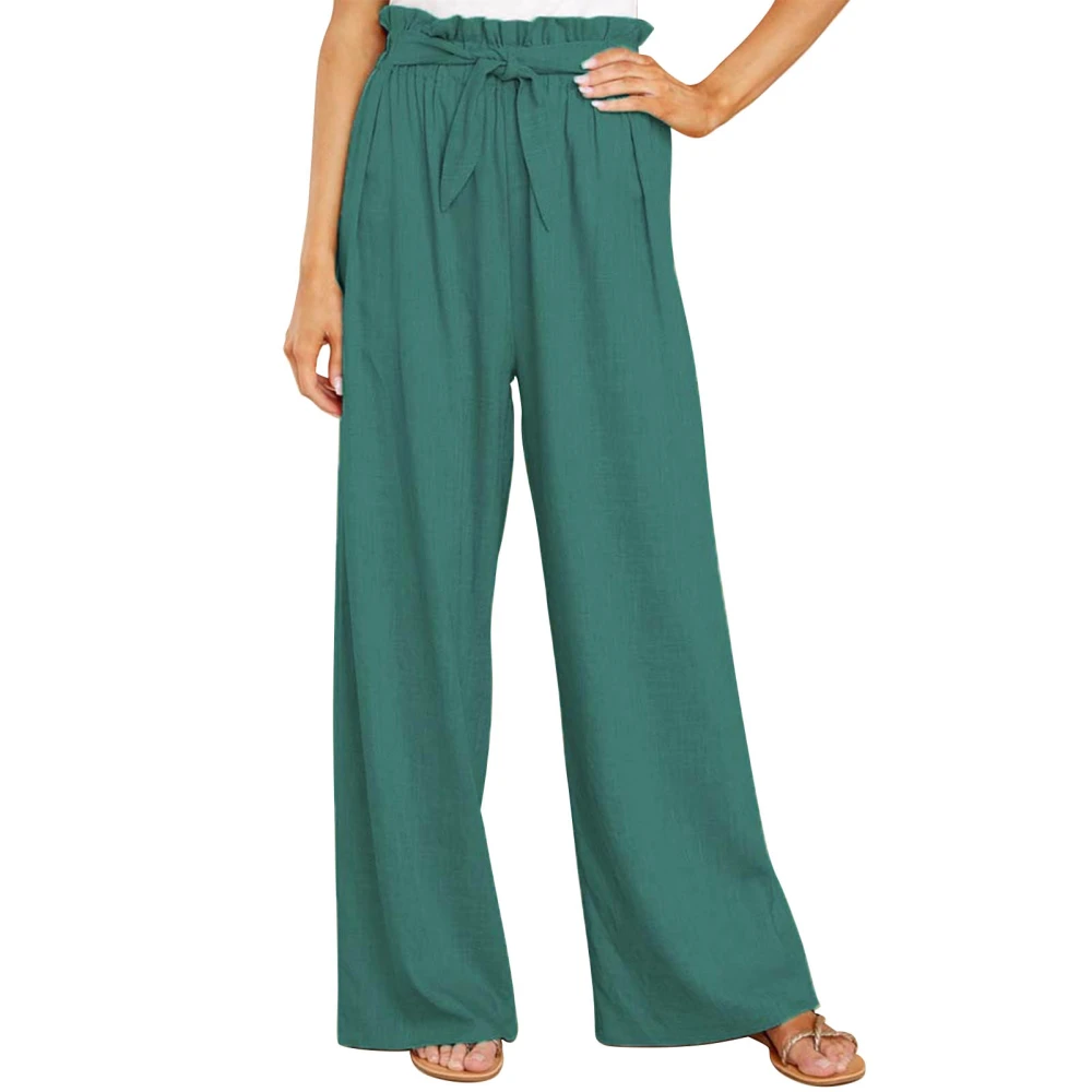 Long Lounge Pants Wide Leg Pure Color Stylish Belted Long Pants for Daily Life Party Green M