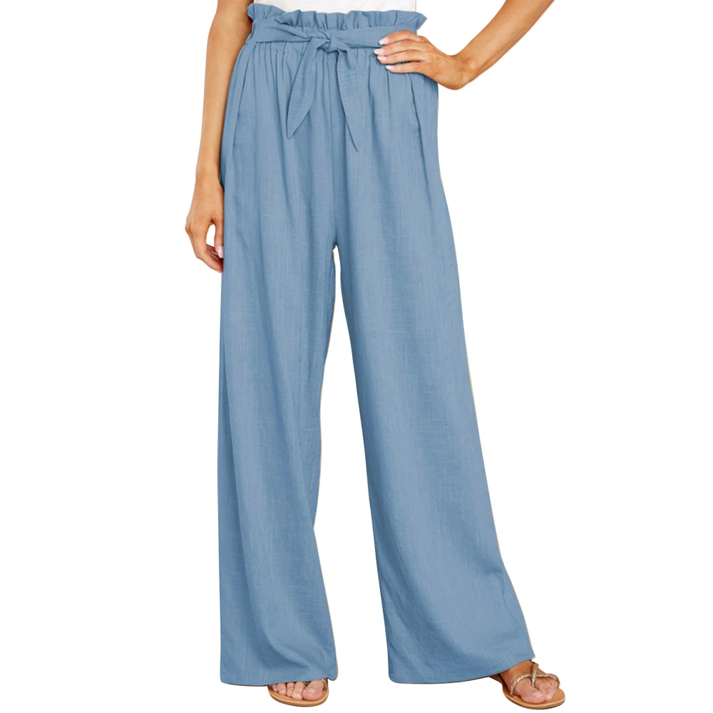 Long Lounge Pants Wide Leg Pure Color Stylish Belted Long Pants for Daily Life Party Light Blue XXL