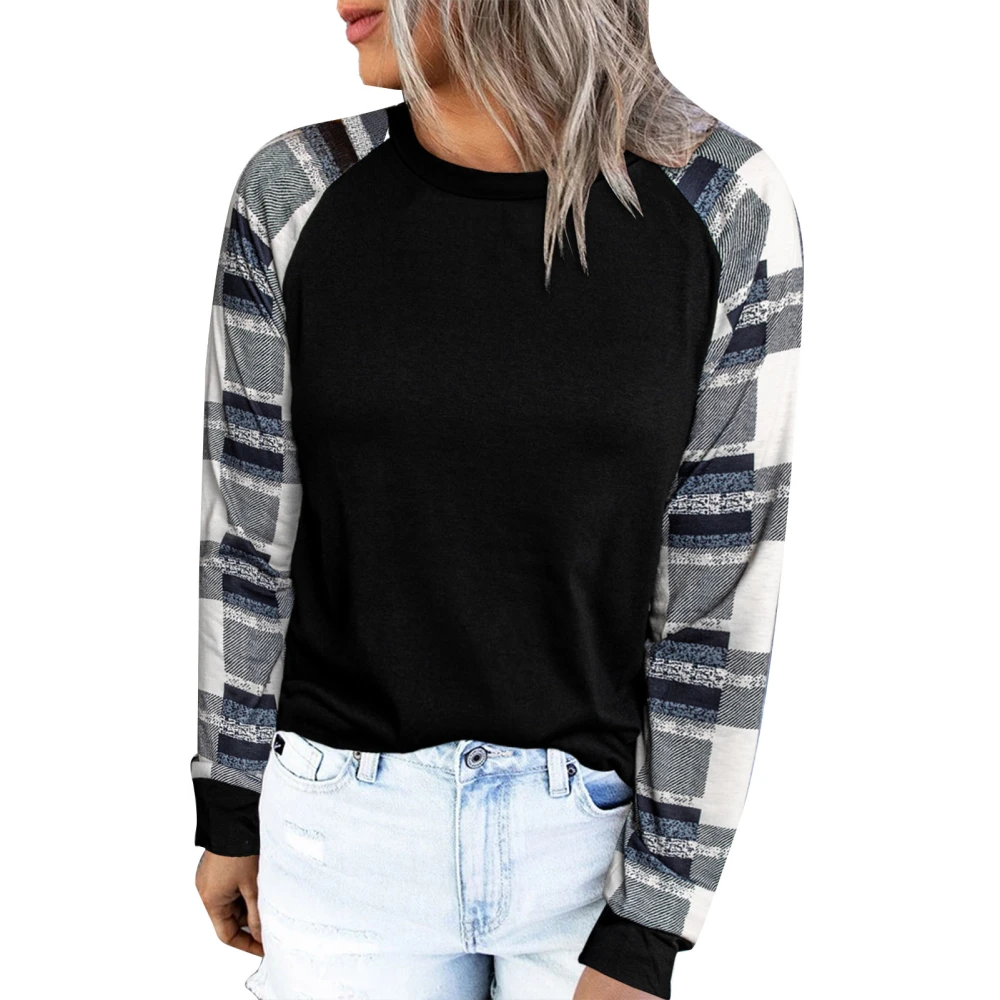 Casual Round Neck Tunic Top Loose Fitting Women Raglan Long Sleeve Blouse Shirts for Daily Wear Black XL