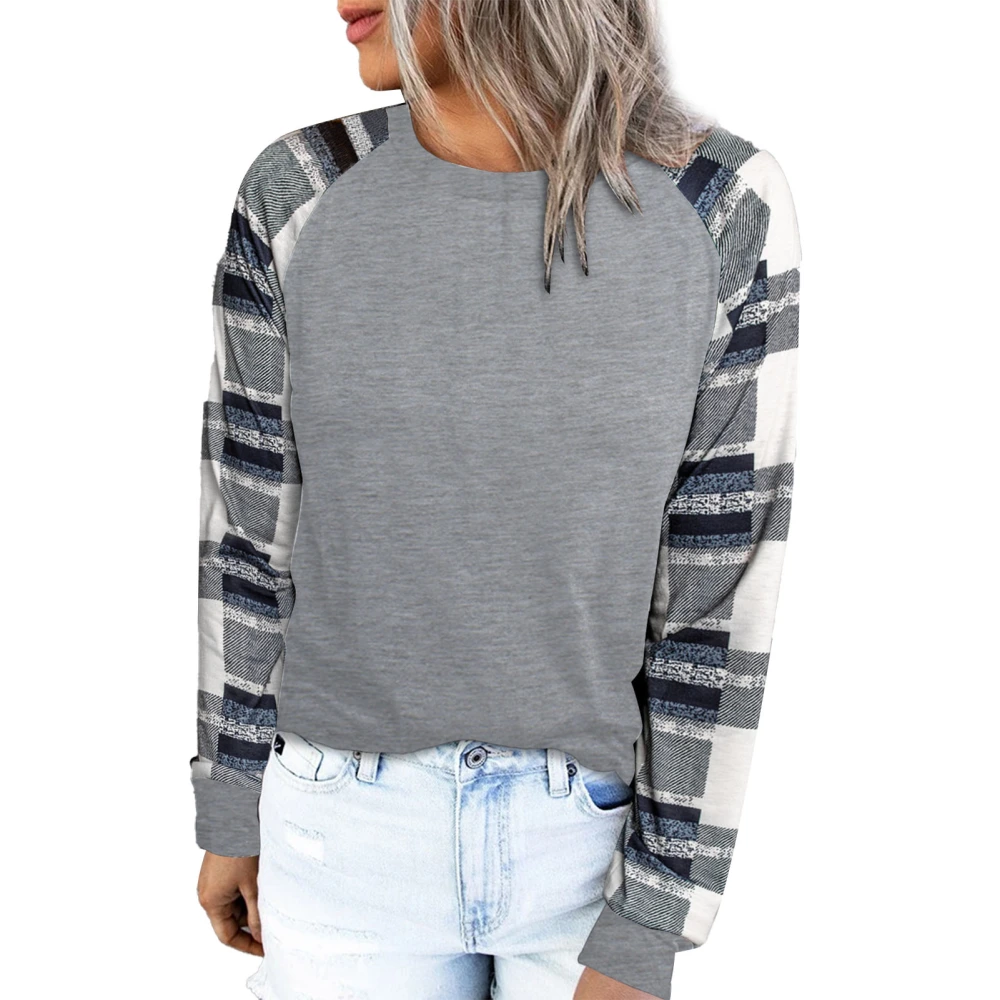 Casual Round Neck Tunic Top Loose Fitting Women Raglan Long Sleeve Blouse Shirts for Daily Wear Grey XL