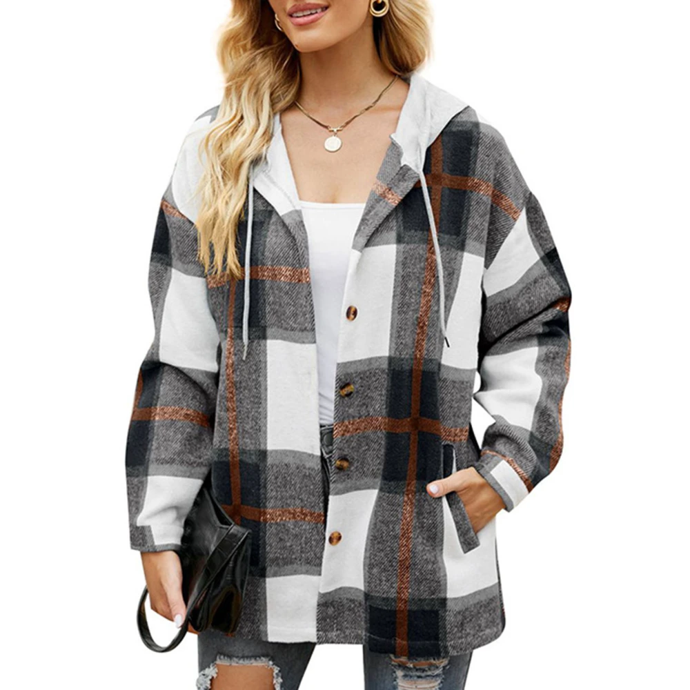 Women Cardigan Sweatshirt Stylish Casual Autumn Winter Color Blocking Plaid Women Casual Hooded Sweatshirt Black and Red Grid M