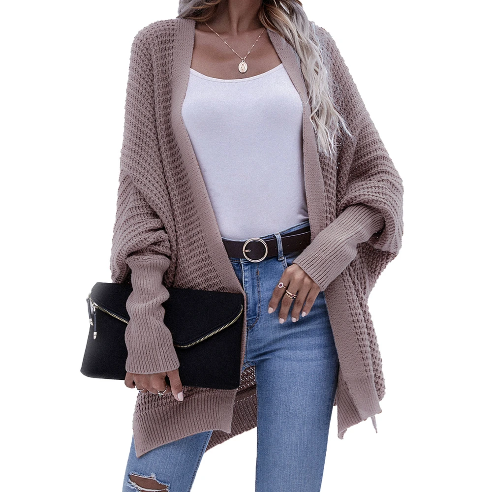 Knit Outwear Oversized Batwing Sleeve Slit Hem Pure Color Warm Women Front Open Sweater for Fall Winter Spring Purple S