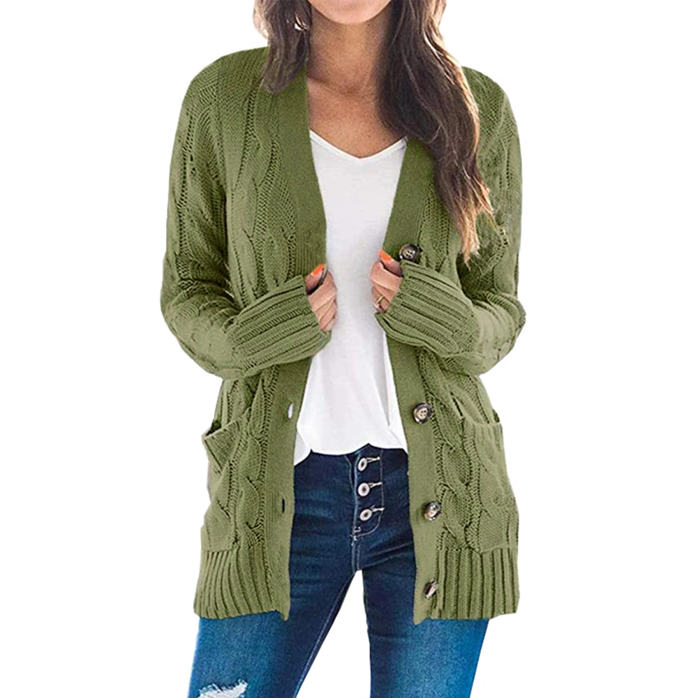 Women Cardigan Sweaters Autumn Winter Pure Color Twist Knit Stylish Casual Women Long Sleeve Button Cardigan OD Green S